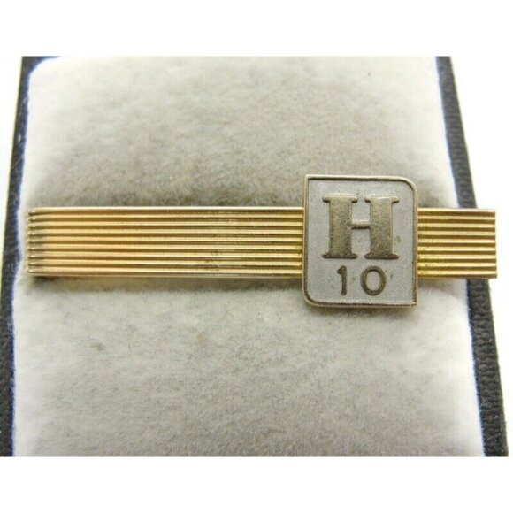 1 5/8" 10 Year "H" Service Award 10K Emblem 1/20 12Kt Gold Filled Tie Clip Vtg - Picture 3 of 13